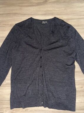 Lord & Taylor Charcoal V-Neck Merino Blend Sweater